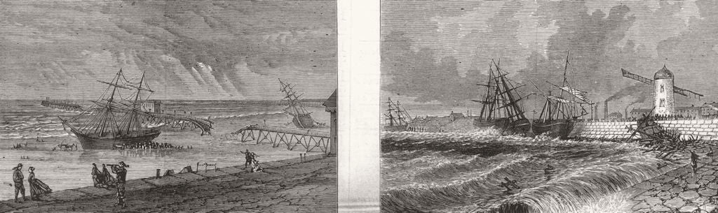YORKSHIRE. Gales Coast. Wrecks at Coatham, Redcar & West Hartlepool 1874 print